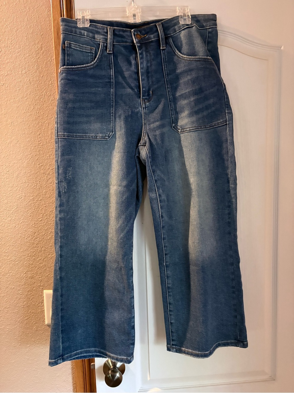 Judy Blue Medium Blue Wide-Leg Jeans with Front Patch Pockets